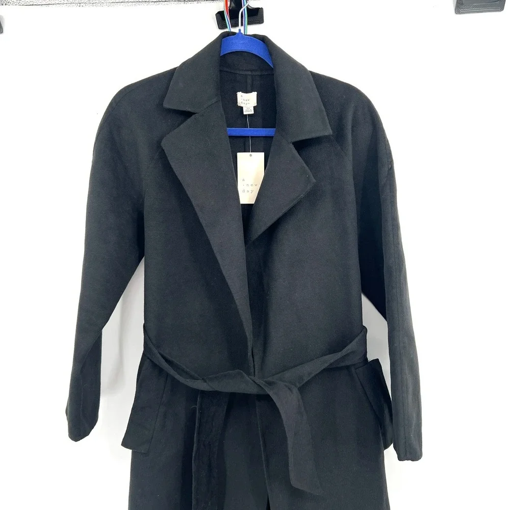 NWT A New Day black felt trench coat jacket Fall BTS jacket minimalist XS